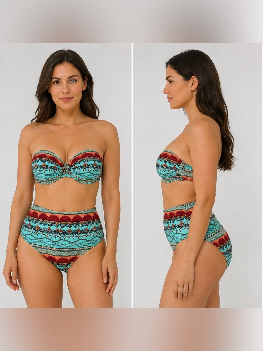 Coral Tropics By Apollo Swimwear 2 Ps Bathing Suit Green Orange Size XL See Desc